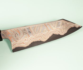 Hatsukokoro X Nigara Irodori Rainbow Damascus Kurozome Wa-Bunka 170mm