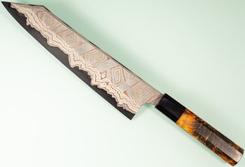 Hatsukokoro X Nigara Irodori Rainbow Damascus Kurozome Wa-Kiritsuke 230mm