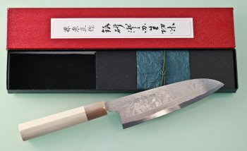 Blue 1 Damascus Santoku 180mm helles Bffelhorn V1