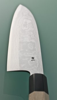 Blue 1 Damascus Santoku 180mm dunkles Bffelhorn V2