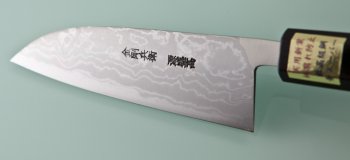 Moritaka Aogami Supreme Damascus Santoku 130mm octagonal