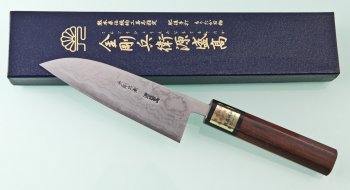 Moritaka Aogami Supreme Damascus Santoku 130mm octagonal