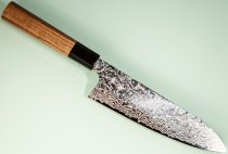 Hatsukokoro Ginga ATS-34 Nickel Damascus Wa-Santoku 185mm Teak