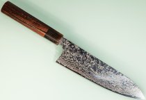 Hatsukokoro Ginga ATS-34 Nickel Damascus Wa-Santoku 185mm Rosenholz/Bffelhorn