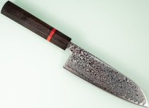 Tsunehisa SRS13 Damascus polished Wa-Santoku 165mm Ebony/red